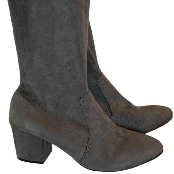 Gray faux suede over the knee boots block 2.5” heel size - Picture 7 of 16